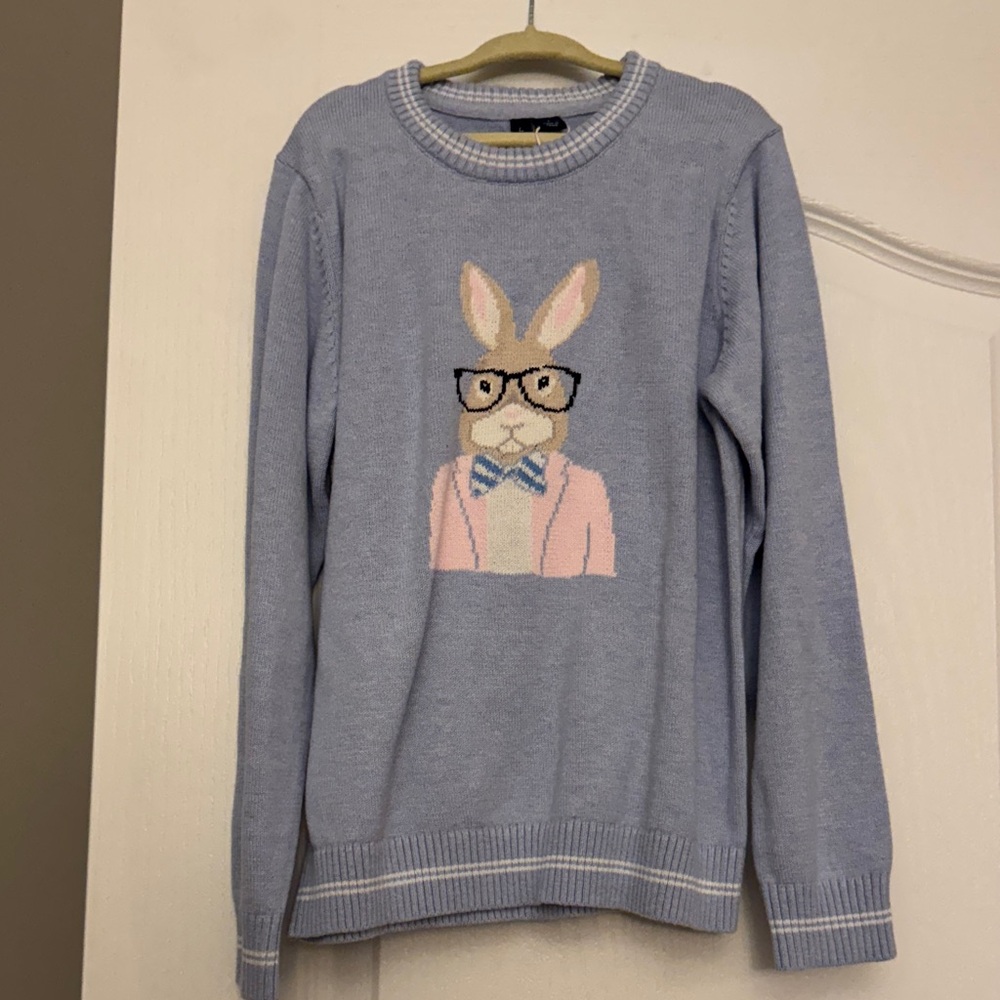 Janie and Jack Blue Sweater with Hipster Bunny